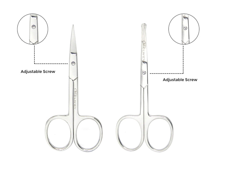 Pack of 2 Curved & Rounded Blunt Tip Stainless Steel Small Scissors for Eyebrows & Eyelashes, Beard Trimming & Moustache, Baby Nails, Nose & Facial Hair Curved & Round Tip
