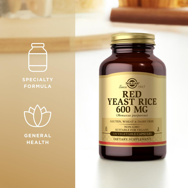 [Australia] - SOLGAR Red Yeast Rice 600 mg - 120 Vegetable Capsules - Non-GMO, Vegan, Gluten & Dairy Free, Kosher - 60 Servings 
