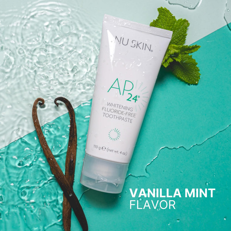 Nu Skin AP 24 Whitening Fluoride-Free Toothpaste | 4 Oz | 1 Pack | Vanilla mint flavor, no peroxide or fluoride | Enamel-safe | Brightens teeth, removes surface stains, and fights plaque 4 Ounce (Pack of 1)
