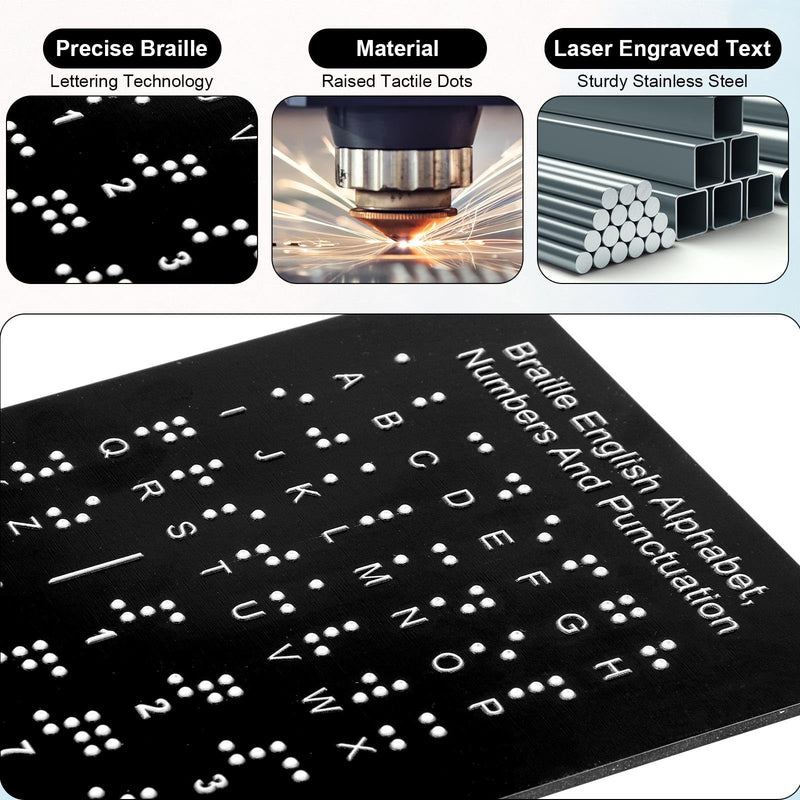 Braille Alphabet Board with Raised Dots, Numbers & Punctuation Learning Braille for Beginners Education Gifts Braille Teaching Aids Tools for Kids Adults Blind Visually Impaired (7.5 x 5 Inch)