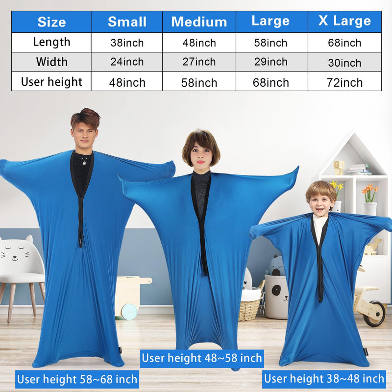 [Australia] - Body Sock Sensory Kids, Medium 27 * 47 inch, Good for Kids Height: 48~58 inch, Soft Fabric with Strong Stitching and Snap Closures (Classic Blue) Classic Blue 