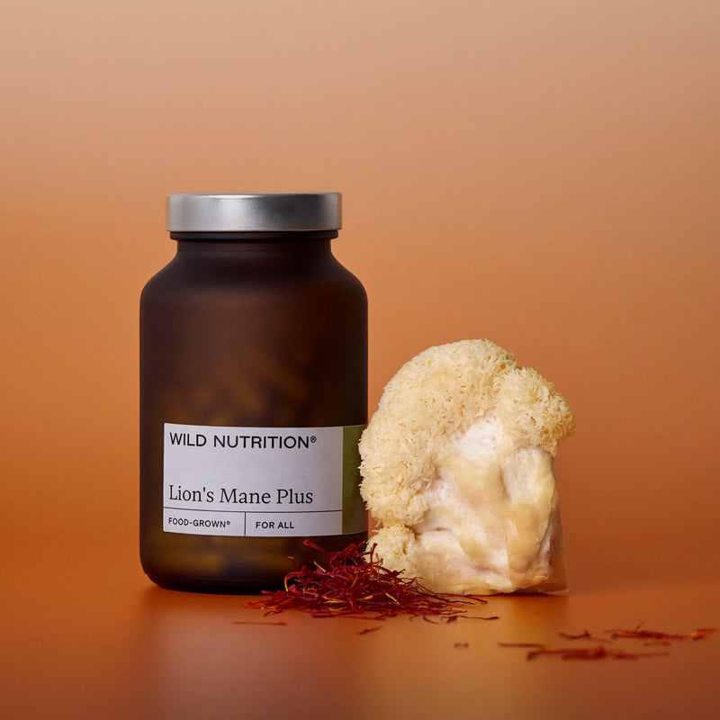 WILD NUTRITION Lion's Mane Plus with Safr’Inside Saffron | Food-Grown Ingredients | Focus and Mental Performance, Cognitive Function, Emotional Wellbeing and Inner Balance