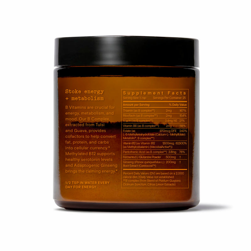 Moon Juice, Ting Vitamin B Complex Powder, Caffeine-Free Energy, Mango | Methylated B12, folate, ginseng & L-glutamine, digestion, sugar-free, 1.8oz, 25 servings Jar