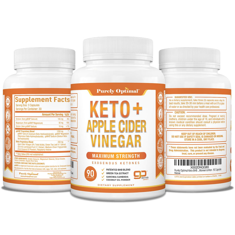 [Australia] - Purely Optimal Keto BHB + Apple Cider Vinegar Capsules with The Mother - Keto Diet Support, BHB Exogenous Ketones for Ketosis, Energy & Focus - Keto ACV Supplement for Women & Men - 90 capsules 