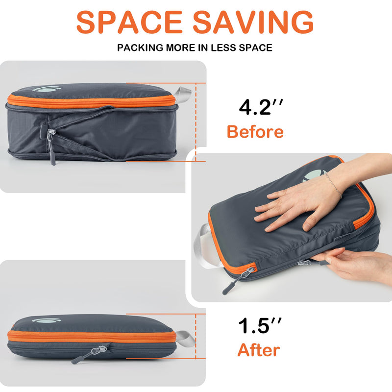 Cipway Compression Packing Cubes for Travel (8 Piece,Grey) | Ultralight Luggage Organizer Bags with Shoe Bags Laundry Bags Clear Toiletries Bag, Travel Essentials for Carry on Suitcase Grey 8PCS