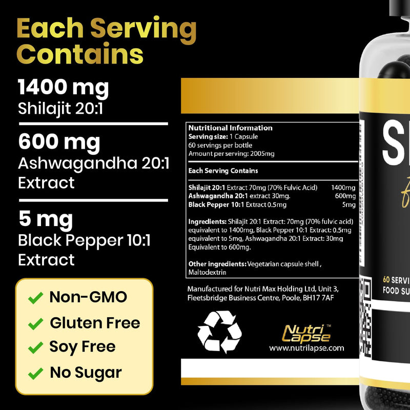 2 Months Supply Shilajit with Ashwagandha Advanced Granular Biotechnology | 70% Fulvic Acid | Slow Release Maximum Absorption