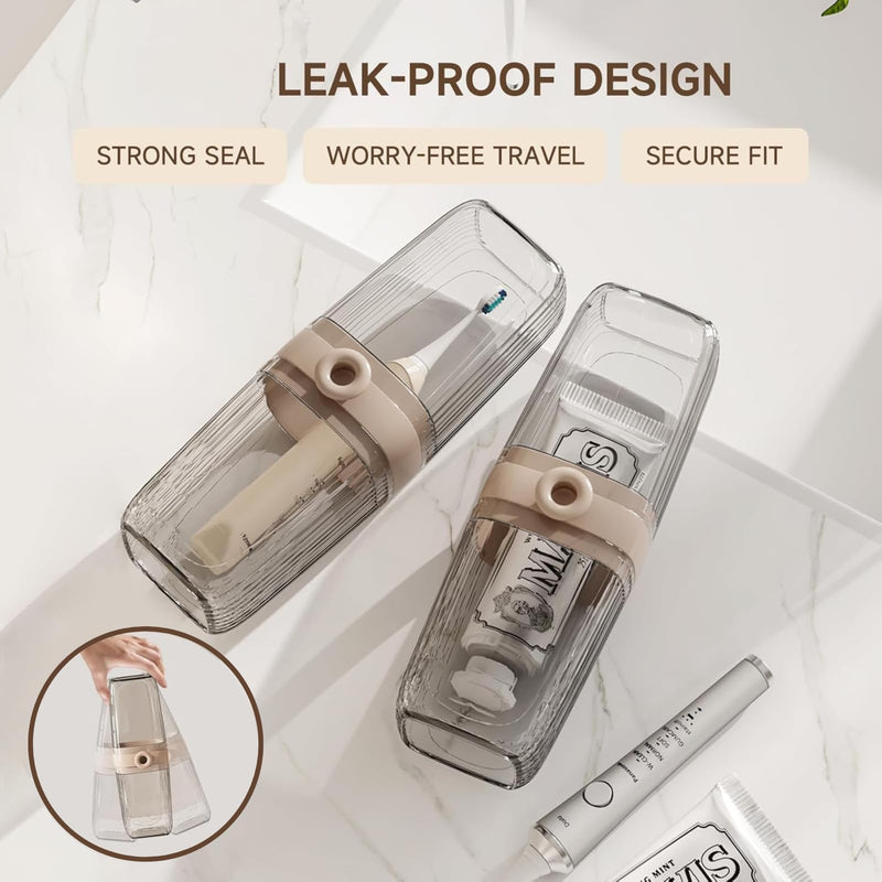 [Australia] - Toothbrush Travel Case, 2 in 1 Toothbrush Holder and Rinse Cup, Large Capacity Toothbrush Cup with Cover, Portable Travel Toothbrush Holder for Traveling, Camping, Trip - 1Pcs - Beige&Clear Clear 