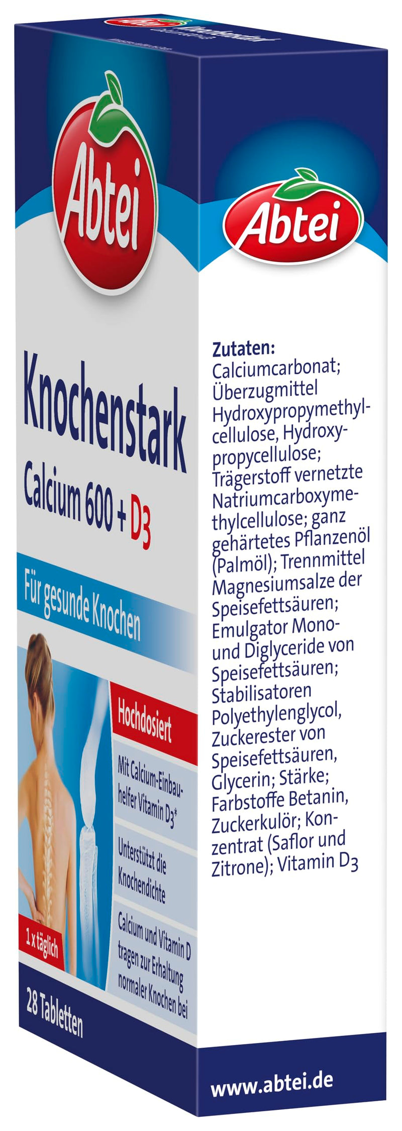 [Australia] - Abtei Bone Strong Calcium 600 + D3 - high dose - dietary supplement for healthy bones - gluten-free, lactose-free, suitable for vegetarians - 1 x 28 film-coated tablets NEW 28 pieces (pack of 1) 