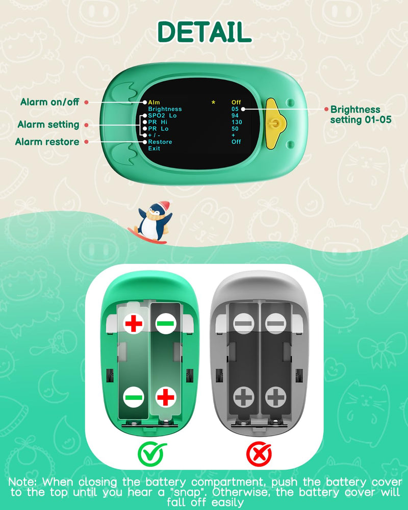 [Australia] - Pulse Oximeter for Kids-HOLFENRY Baby Oxygen Monitor Fingertip for Children Kids Pulse Oximeter Fingertip, Large Display, Included with AAA Battery Green 