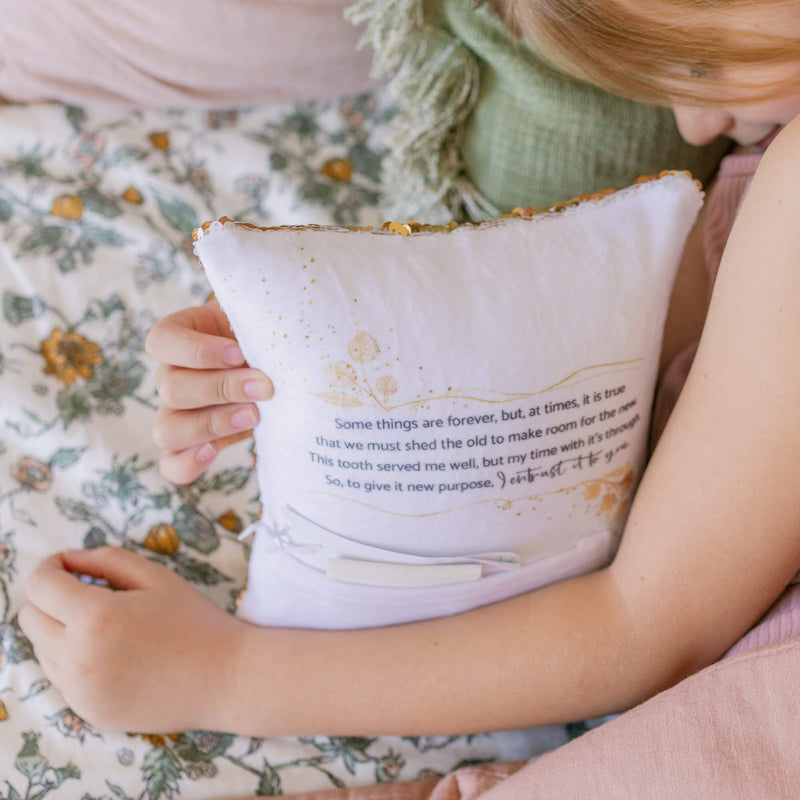 [Australia] - Tooth Fairy Pillow Kit for Girls and Boys - Tooth Fairy Evidence Kit with Tooth Fairy Bag - Multi Color Reversible Sequin and Large Pocket - Tooth Pillow with Letter & 2 Customizable Certificates Rose/Champagne 