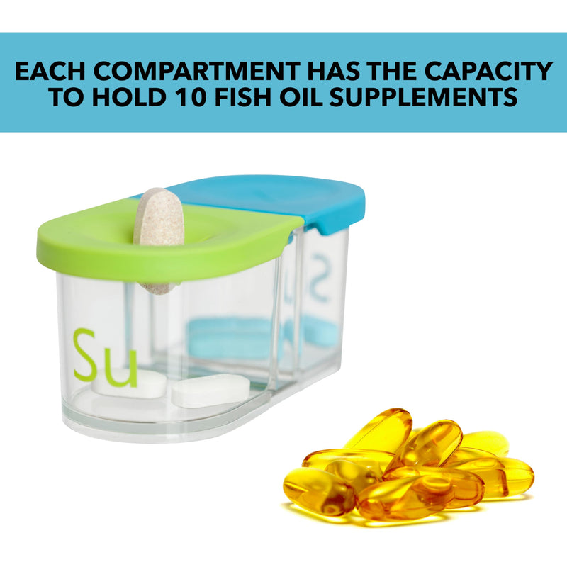 Sagely XL Pill Organizer, Durable Medicine Box, Magnetic Daily Removable Pods, Easy-to-Use, Spill-Proof, Large Enough to Fit Fish Oil, Cod Liver Oil, Supplements & Vitamins (Mint Blue/Coral) Mint Blue/Coral
