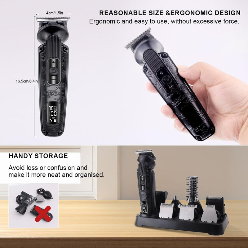 [Australia] - Hatteker Beard Trimmer for Men Mustache Trimmer T-Blade Beard Grooming Kit Hair Clipper Electic Razor Shavers Cordless Waterproof Nose Body Trimmer 8 in 1 Adjustable Speed Black 
