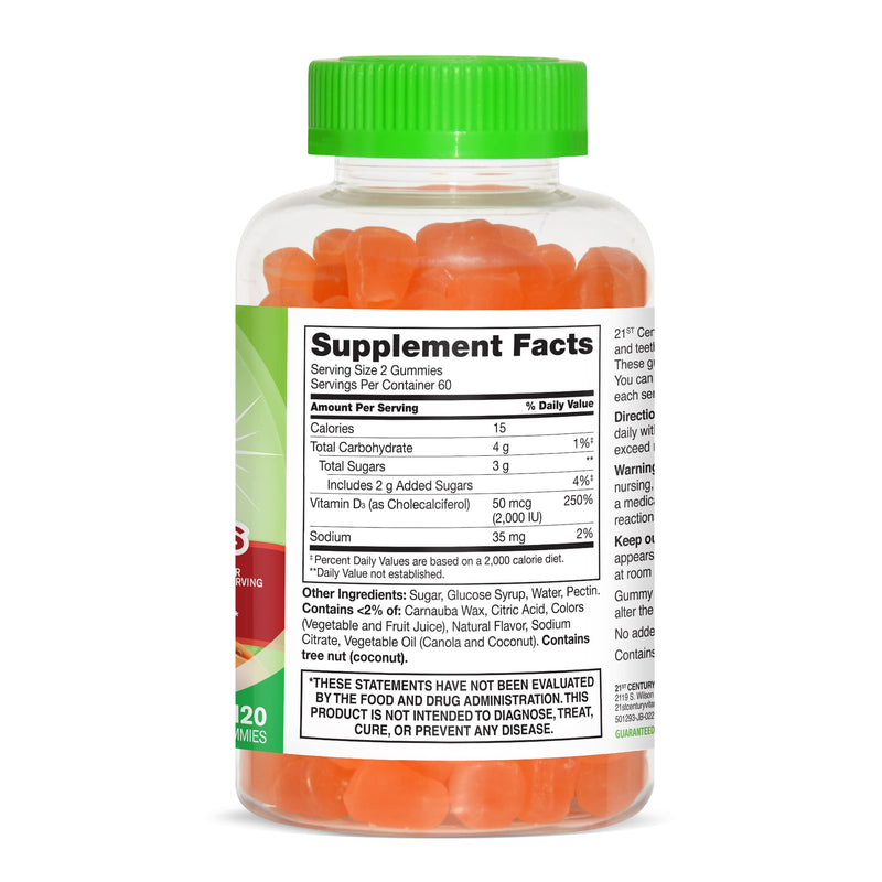 21st Century VitaJoy Vitamin D3 Gummies 2000 IU, Peach, 120 Count | Daily Vitamin D3 2000 IU Gummies, Immune & Bone Health Support, Delicious Peach Flavor, Gluten Free