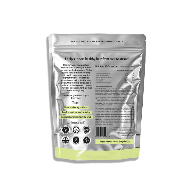 Equi Hair Edition | Biotin Zinc Copper Vitamins for Women | Vegan Capsules with Amino Acids & Botanical Extracts for Hair, Skin, Nails | Beauty Nutrition for Strength, Shine, Thickness | 30 Day