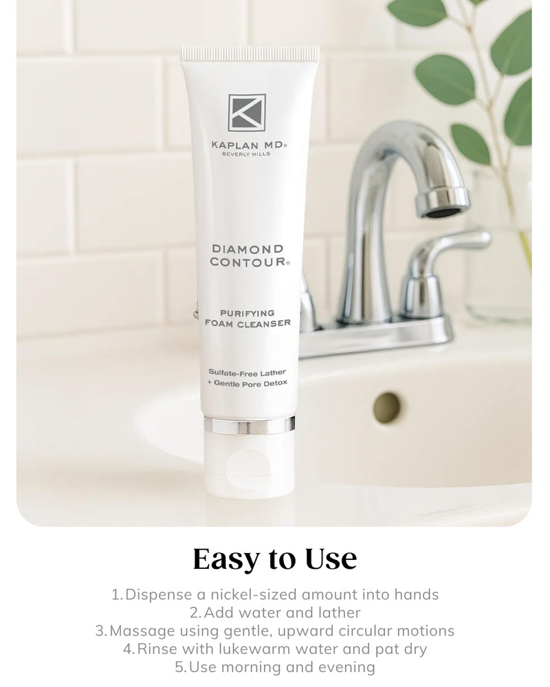 KAPLAN MD Purifying Foaming Cleanser, Diamond-Infused Gel Facial Wash | Salicylic Acid, Pro-Vitamin B5, Ginger Root, Alcohol-Free, Sensitive & All Skin Types