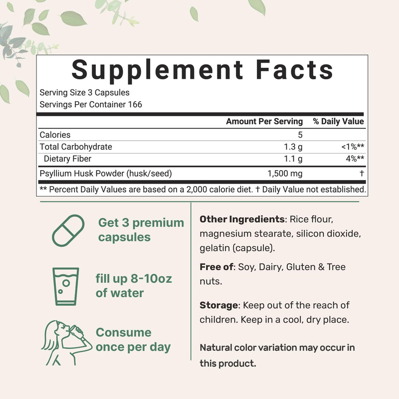 [Australia] - Micro Ingredients Psyllium Husk Caps, 500 Capsules | Soluble Fiber Supplement | India Origin | Natural Prebiotics & Probiotics | Gut & Digestive Health | Non-GMO, Gluten Free, Vegan 
