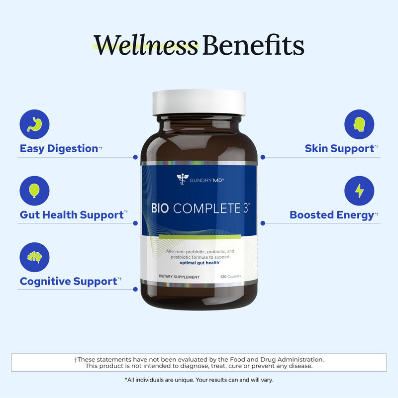 [Australia] - Gundry MD¬Æ Bio Complete 3, 3-in-1 Probiotics for Gut Health, Probiotic Supplements for Digestion, Supplement Supporting Bloating, Gas, Food Cravings, Energy Levels, Skin, and Focus, 30 Day Supply 