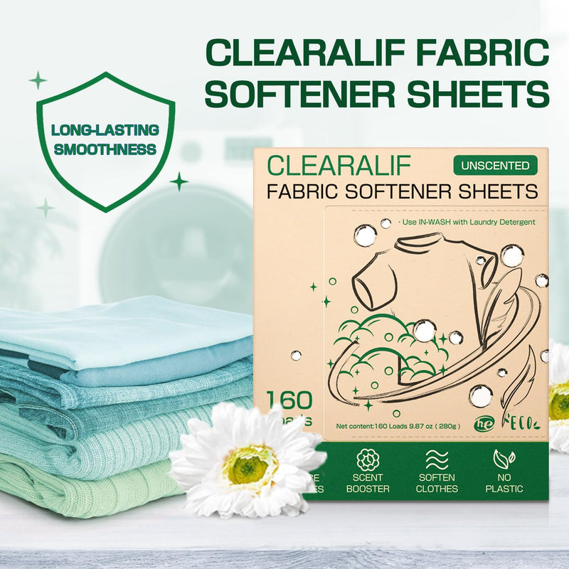 [Australia] - CLEARALIF laundry Fabric Softener Sheets, Unscented, 160 Loads, Eco Friendly, Great For Travel, Apartments, Dorms. 160 Count (Pack of 1) 