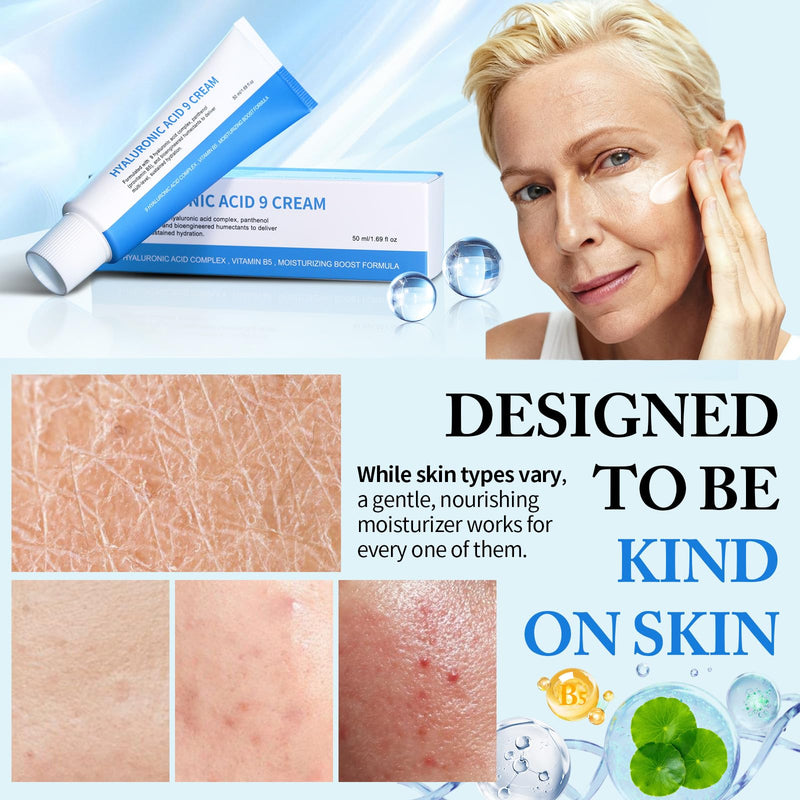 Hyaluronic Acid Cream, Lightweight Face Lotion with Centella & Vitamin B5 | 9 hyaluronic blend delivers all-day hydration; fast-absorb non-greasy face moisturizer calms & balances skin, 1.69 fl oz