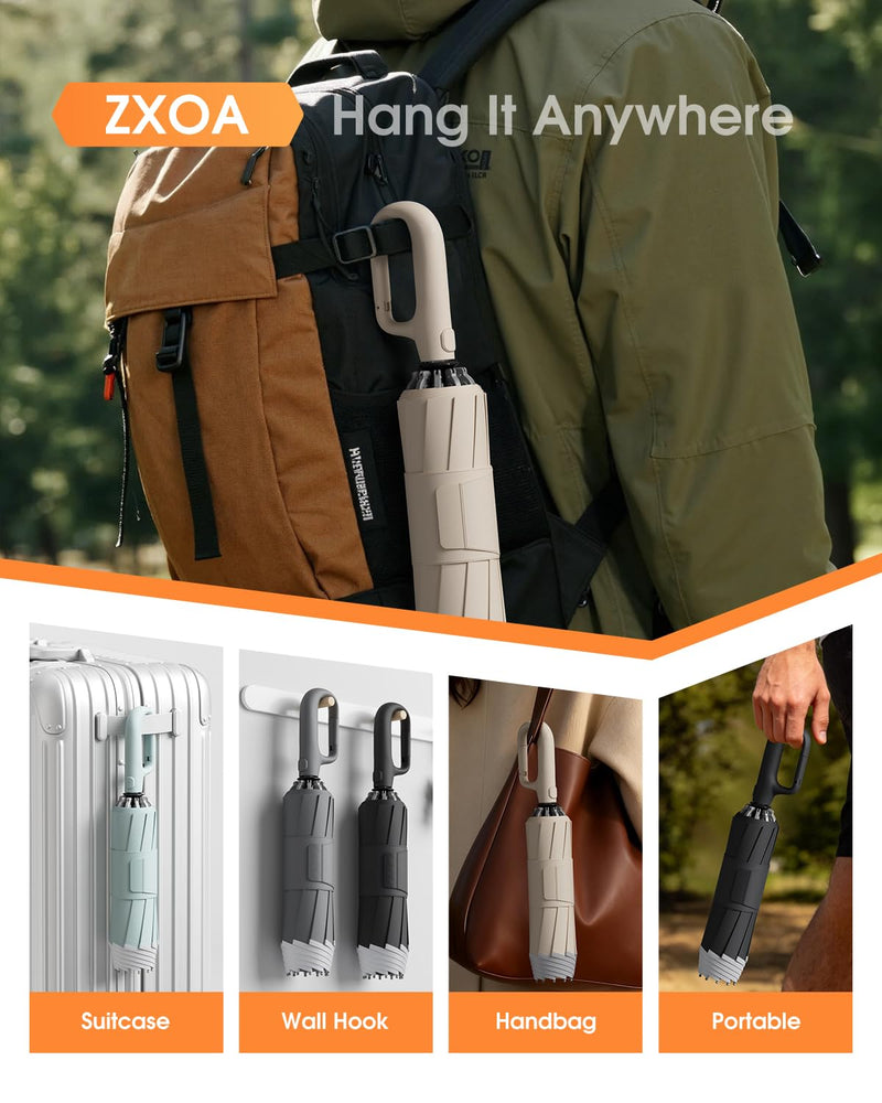 Windproof Reverse Folding Travel Umbrella C Black UV 52 IN