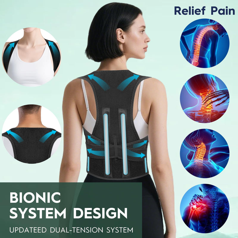 Back Brace Posture Corrector For Men and Women - Bionic System Posture Correctors, Adjustable Full Brace, Shoulder Back Straightener, Neck, Upper And Lower Pain Relief