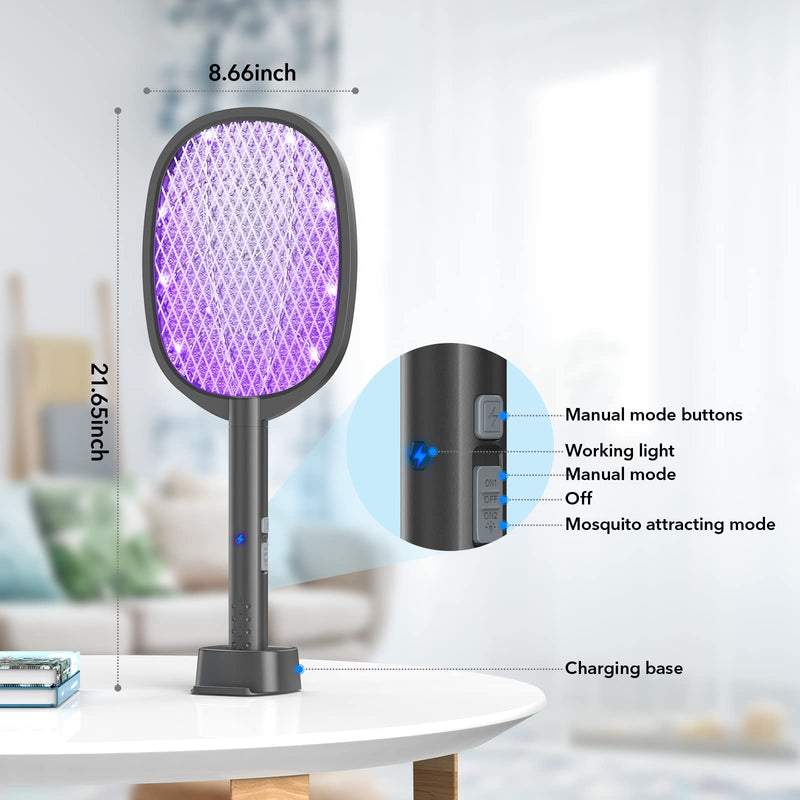 2 Pack Electric Fly Swatter 2 in 1 Bug Zapper Racket & Mosquito Zapper,4000V with USB Charging Base，Powerful Mosquito Swatter with 3 Layers of Safety Net Suitable for Indoor and Outdoor… 2 PACK