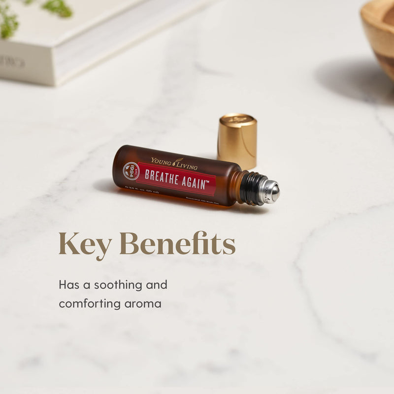 Young Living Breathe Again Essential Oil Roll On - 10ml for Easy Relief - Combines Copaiba, Myrtle, and Peppermint with Four Different Types of Eucalyptus