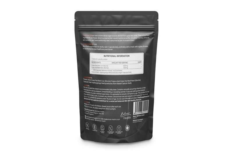 Grass-Fed Beef Liver & Heart Capsules | 2100mg Per Serving | Freeze-Dried Bovine Organ Supplement | Supports Energy, Stamina & Vitality | 60 Capsules | Non-GMO | Gluten-Free