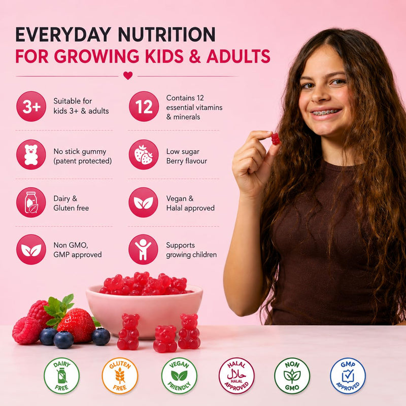 Kids Multivitamin Gummies 3-12 - Berry Flavor Vitamins | Kids Chewable Multivitamins | 60 Daily Gummies Includes Vitamin-A, Vitamin-C, B6, B12, B5, Niacin, Iodine, Zinc & Biotin