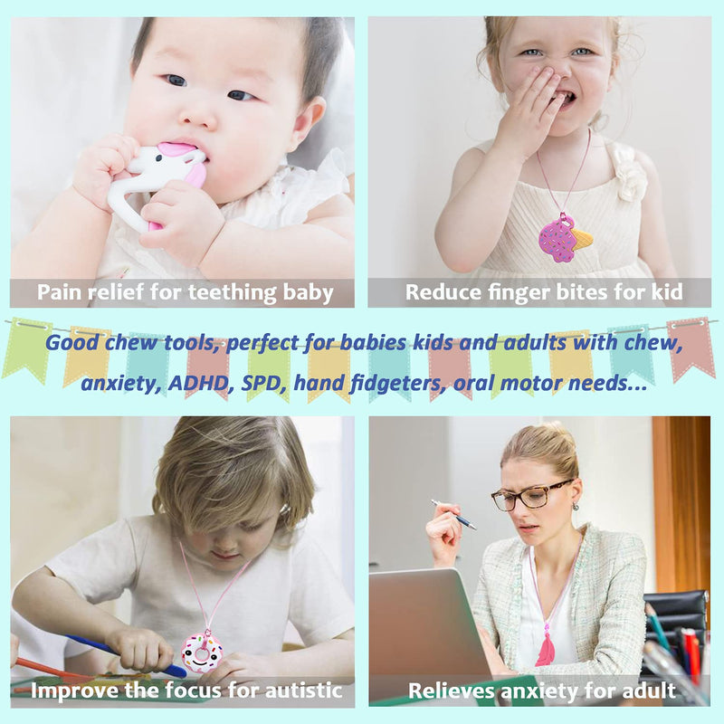 [Australia] - Sensory Chew Necklaces for Girls, 6 Pack Autism Teething Necklace Chew Toys Sensory for Kids with ADHD or Special Need, Silicone Chewable Necklaces Reduces Chewing Fidgeting for Children Adults Chewer 