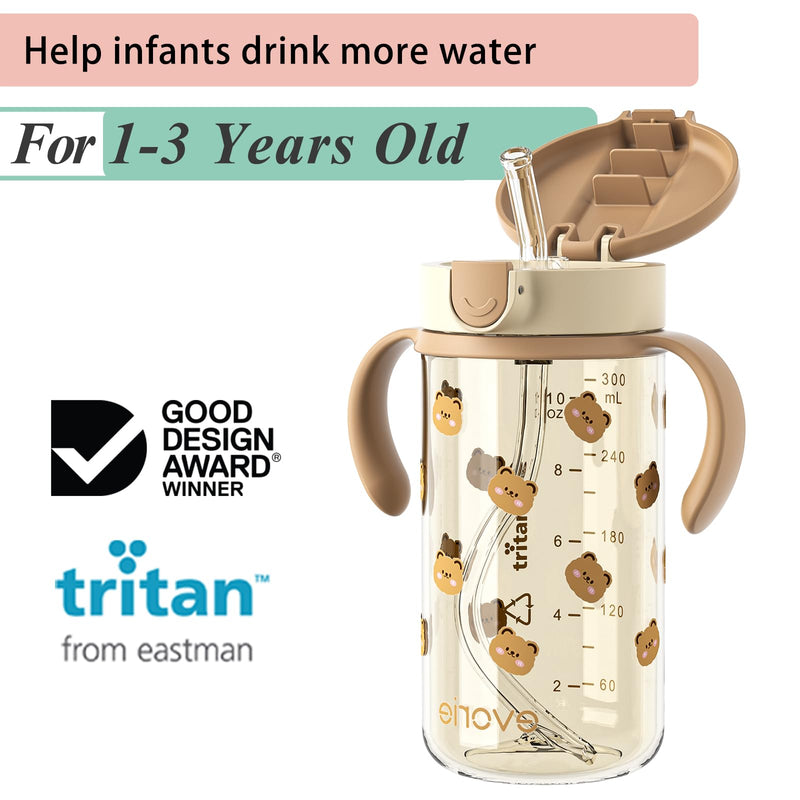 [Australia] - Evorie Tritan Spill Proof Toddler Straw Sippy Cup, 10 oz for Baby and Toddlers 1-3 Years Old, No Spill Straw Water Bottle with Removable Handles, Ideal for School, BPA-Free, Honey Bear Sweet Bear 