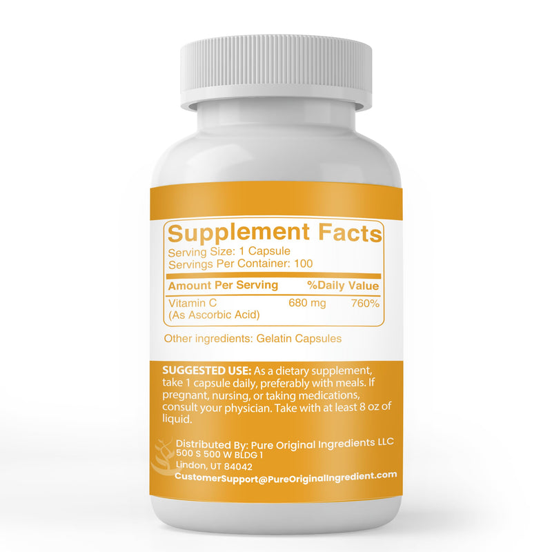 Pure Original Ingredients, Vitamin C Powder, 100 Capsules | For daily wellness, convenient capsule supplementation, and easy addition to your daily routine 100 Count (Pack of 1)