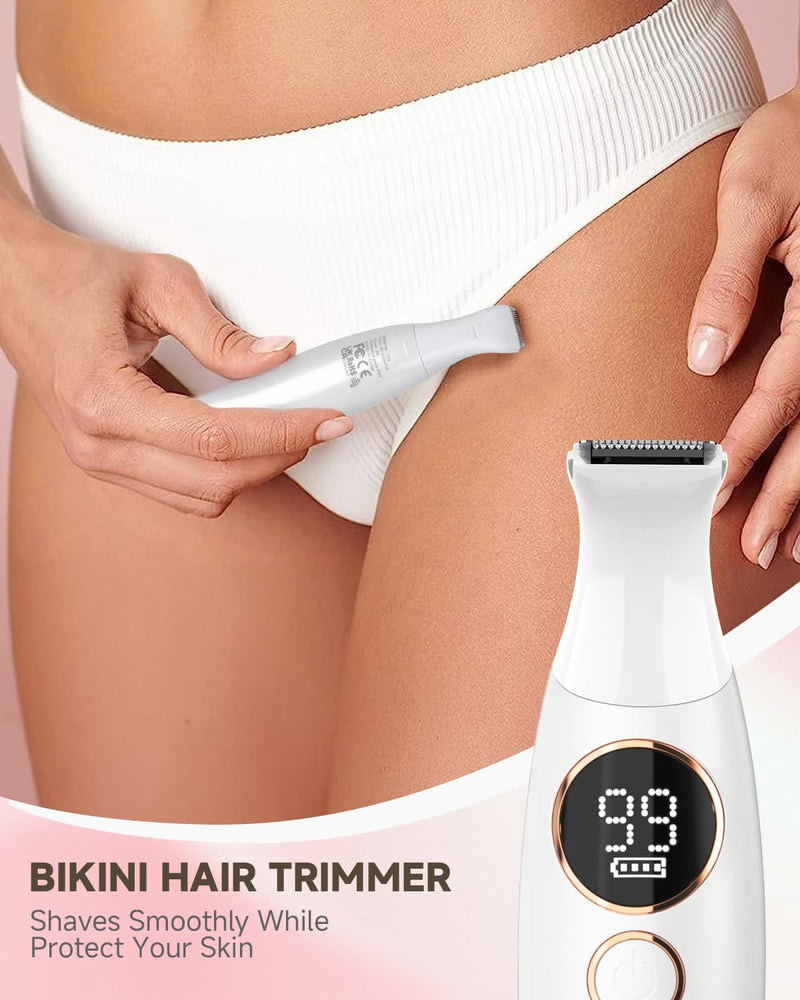[Australia] - Bikini Trimmer for Women, Rechargeable 4H Use Electric Razors for Women with LED Display Painless 5 in 1 Facial Nose Pubic Hair Removal IPX7 Waterproof Body Shaver for Leg Armpit Eyebrows Femal Gift 