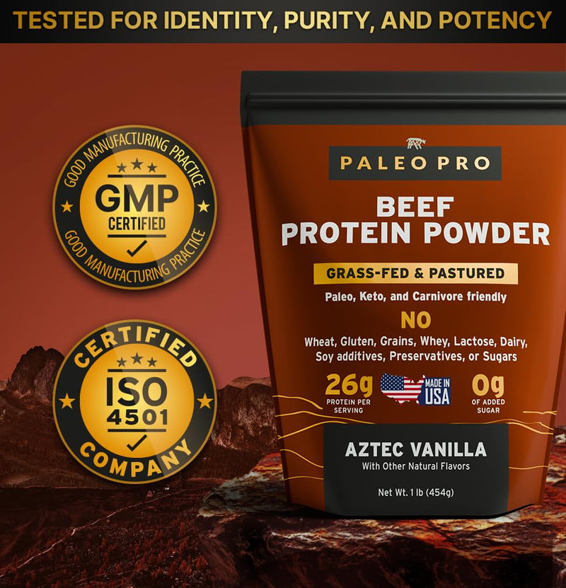 [Australia] - Paleo Pro 26G Beef Protein Powder - Grass Fed Protein Powder Isolate - Pure Animal Based Pastured & Cage-Free | Dairy & Gluten Free, Natural & Clean Proteins for Paleo & Keto - 15 Days Supply Vanilla 1 Pound (Pack of 1) 