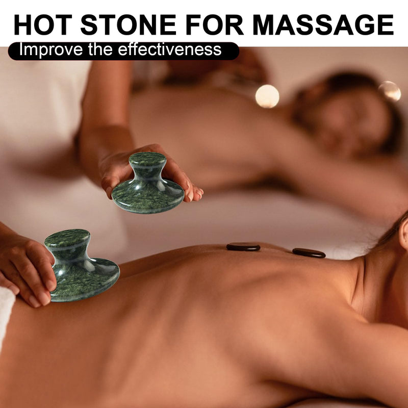 [Australia] - gemshan Massage Stone, 3.5inch Natural Hot Rocks, Body Gua Sha Massage Tool for Cellulite Massage, Lymphatic Drainage, Relieve Tension and Muscle Pain Dark Green Jade 