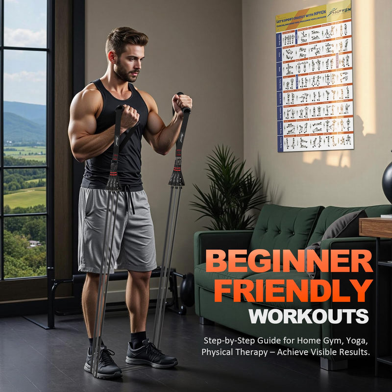 [Australia] - HPYGN Resistance Bands, Exercise Bands with Handles, Fitness Bands, Workout Bands with Door Anchor and Ankle Straps, for Heavy Resistance Training, Physical Therapy, Shape Body, Yoga, Home Workout Set grey 150LBS 
