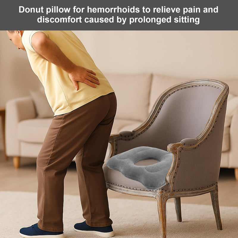 2 Pack Inflatable Donut Pillow, Portable Hemorrhoid Pillows for Sitting, Seat Donut Cushions for Pressure Relief, Butt Cushion for Tailbone Pain for Home, Office or Car (Gray)