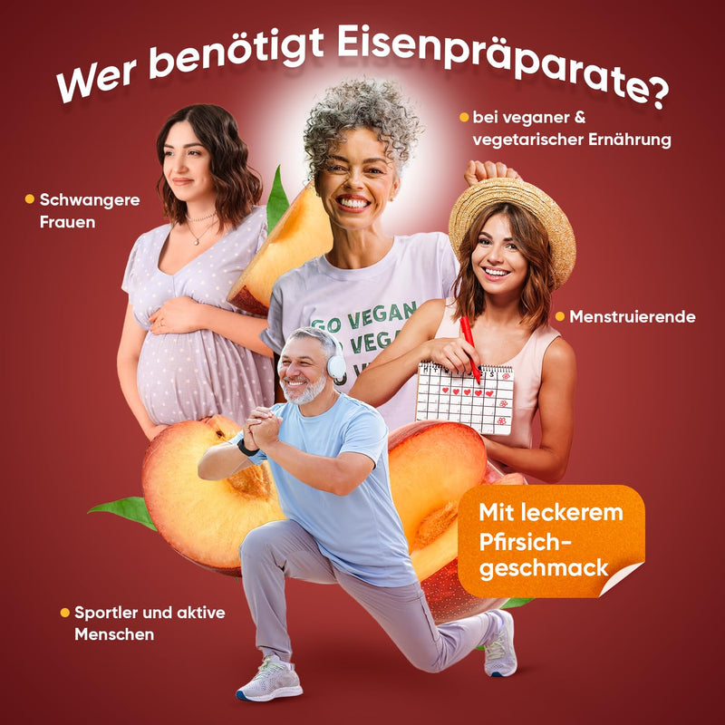 [Australia] - Iron & Vitamin C Gummy Bears - 2 Month Supply - 28mg Iron & 10mg Vit C - 120 Iron Gummies with Peach Flavor - Immune System, Metabolism (EFSA) - Alternative to Iron Tablets - WeightWorld 