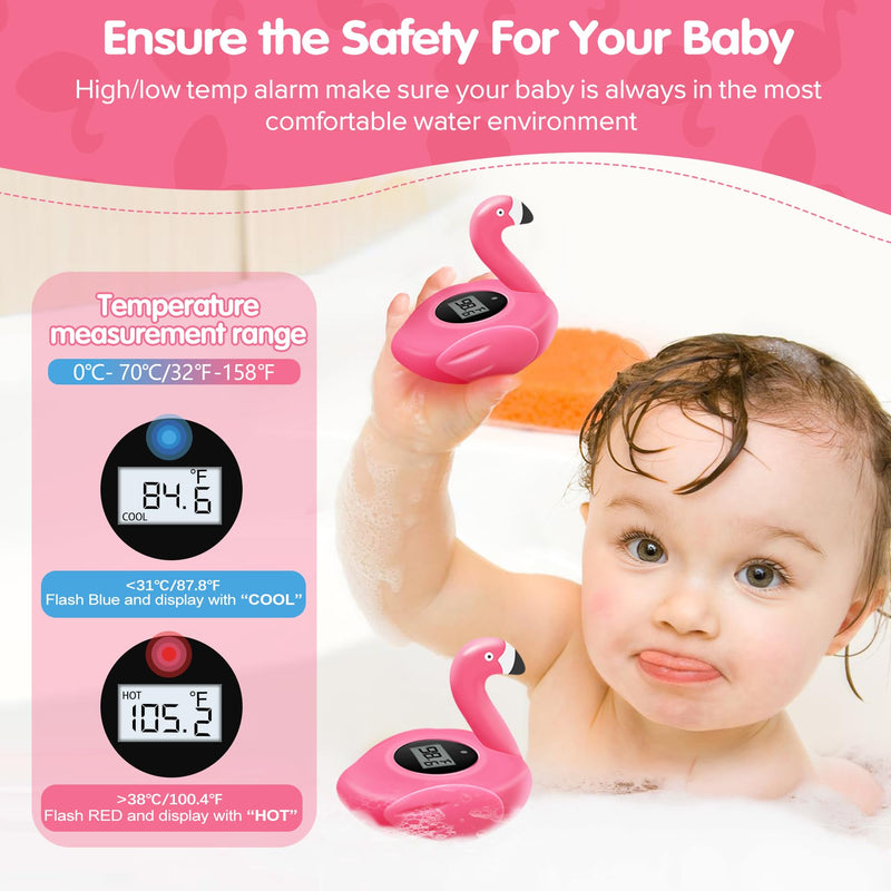 Rechargeable Baby Bath Thermometer Newborn with Light, BPA-Free Flamingo Bath Thermometer Baby Safety, IP68 Waterproof Bathtub Thermometer Floating Bath Toy,Baby Water Temp & Room Thermometer