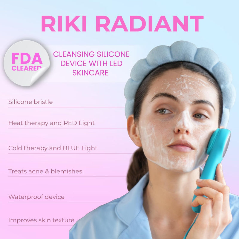 Riki Radiant Electric Silicone Face Scrubber - 2-in-1 Facial Rotating Vibrating Exfoliating Brush - Waterproof & Portable, Rechargeable, for Cleaning, Exfoliation, Massage, for Men & Women (Green) Green