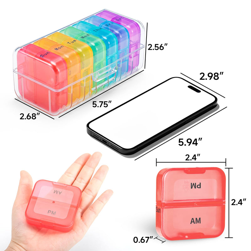 [Australia] - Zoksi Weekly Pill Organizer 2 Times a Day, Rainbow 7 Day Pill Box, Daily Am Pm Pill Organizer, Portable Case for Fish Oils, Vitamin, Supplement A-clear 