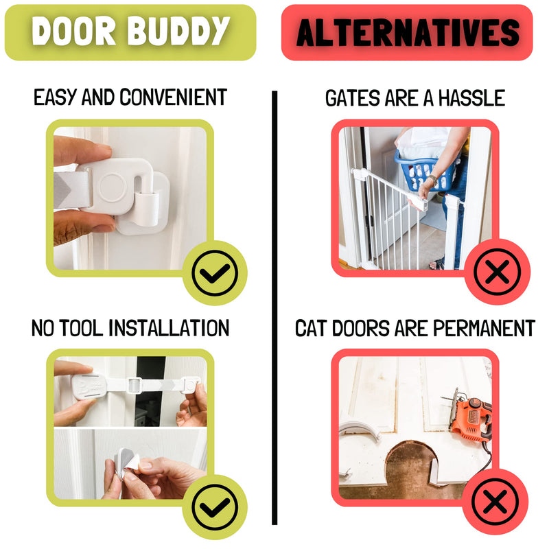 [Australia] - Door Buddy Baby Proof Door Latch for Cats - Grey. Adjustable Cat Door Strap Keeps Baby Out of Cat Food & Litter Box. Simple Child Door Locks for Kids Safety. Baby Gate Cat Door Interior Alternative. 