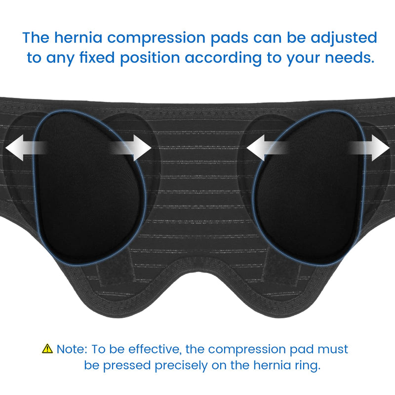 [Australia] - VELPEAU Hernia Belt Truss for Men and Women - Hernia Support Brace for Single/Double Inguinal or Sports Hernia, 2 Removable Compression Pads & Adjustable Groin Straps(Medium, Hip Circumference 35-42") Medium Black 