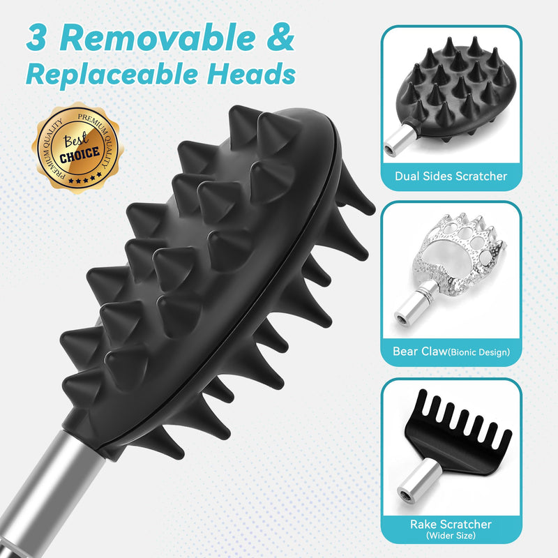 [Australia] - Telescoping Back Scratcher with 3Pcs Detachable Heads, Back Scratcher for Men/Women, Fathers Day Dad Gifts Birthday Gifts for Husband, Men, Women, Him, Her Ink Black 