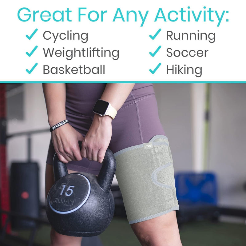 [Australia] - Vive Thigh Brace - Hamstring Quad Wrap - Adjustable Compression Sleeve Support for Pulled Groin Muscle, Sprains, Quadricep, Tendinitis, Workouts, Sciatica Pain and Sports Recovery - Men, Women (Grey) Gray 1 