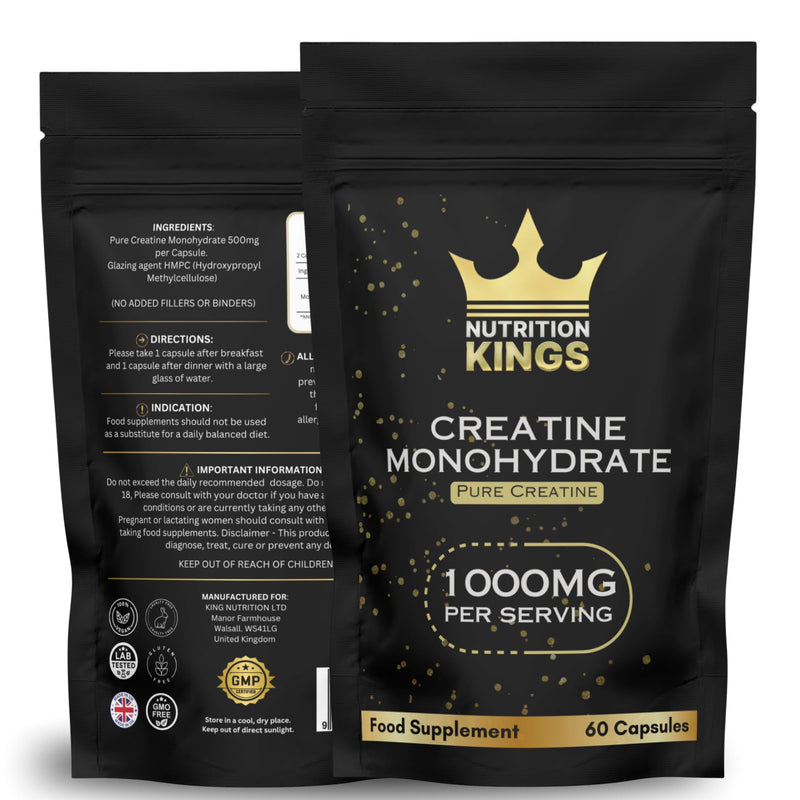 Creatine Monohydrate 1000mg – 60 Vegan Capsules – Muscle Growth, Strength, Endurance, Workout Recovery – Vegan Supplement