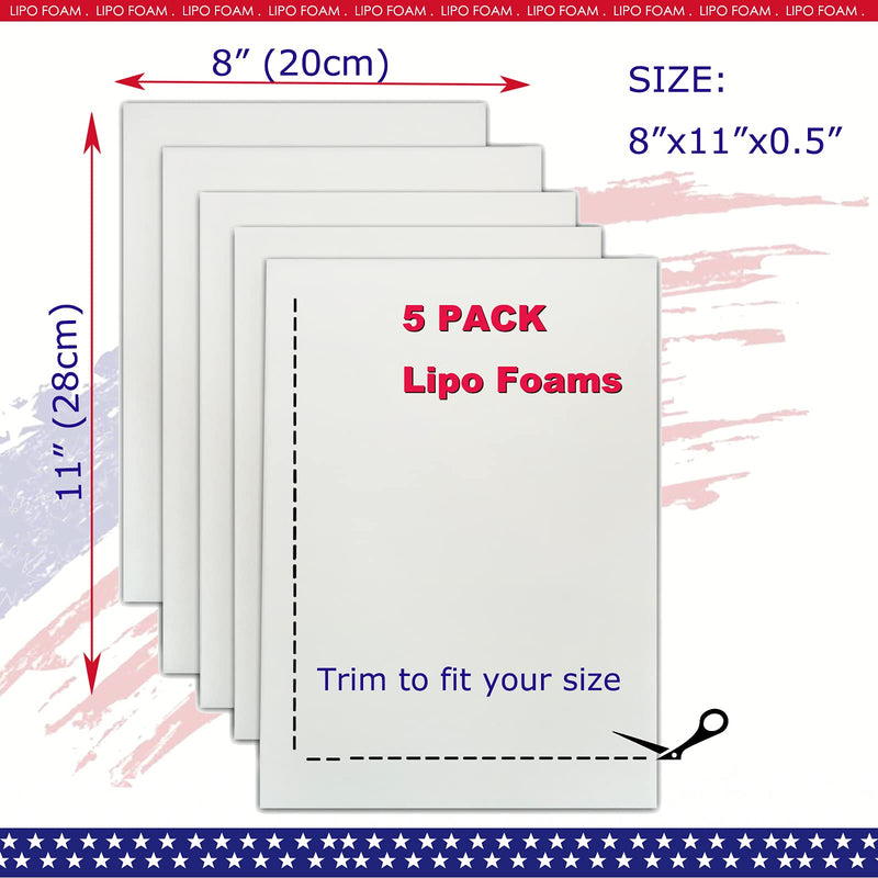 [Australia] - 5 Pack Lipo Foam Pads for Post Surgery Ab Board Liposuction Surgery Flattening Abdominal Compression Garments Lipo Foam Sheets 8" x 11" 