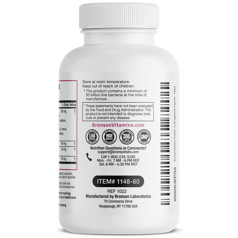 [Australia] - Bronson Women's Probiotic 50 Billion CFU + Prebiotic with Cranberry & D-Mannose – Vaginal Health, Healthy Digestion, Immune Function and Urinary Tract Support, NON-GMO, 60 Vegetarian Capsules 60 Count (Pack of 1) 
