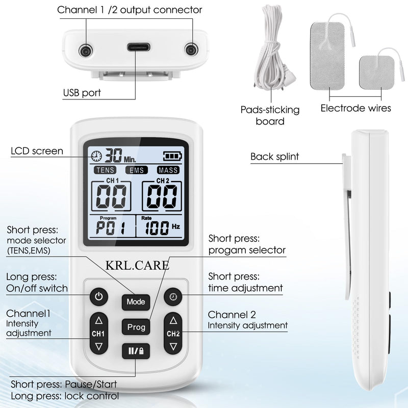[Australia] - 3-in-1 TENS Unit Muscle Stimulator, EMS Massage Machine with 40 Intensities for Gradual Shoulder, Sciatica, Back Pain Relief, Muscle Recovery, 28 Modes Portable Dual Channel with 8 Electrodes Pads 