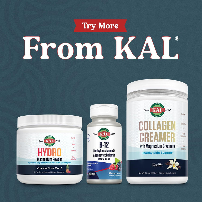 KAL Mellow Mineral Plus Powder Drink Mix - Blackberry Lemonade Flavor - Magnesium, Holy Basil, Essential Minerals and More - Adrenal Support Supplements - Vegan, 60-Day Guarantee - 30 Servings, 6.9 OZ